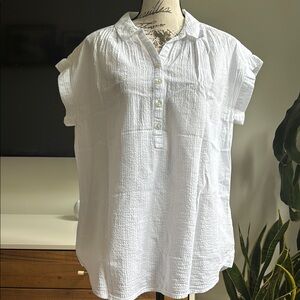 Beachlunchlounge White Cuffed Sleeve Polo Button Down